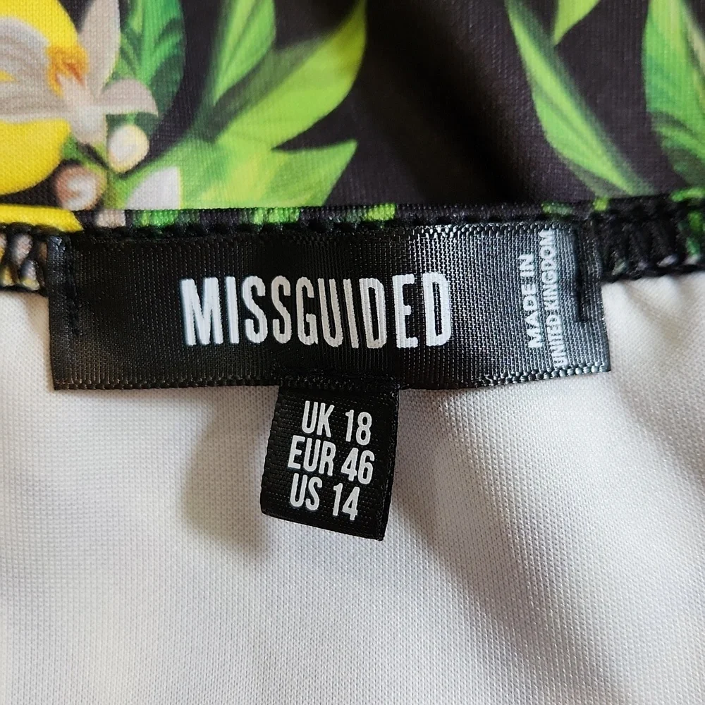 Missguided Black Lemon Print Mini Dress SZ 14 Tropical Tie Bows Vacation Fruit - Picture 6 of 8